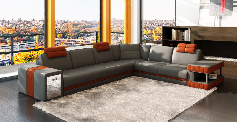 Ledersofa Sofa Couch Polster Ecke Sitz Eckgarnitur Wohnzimmer