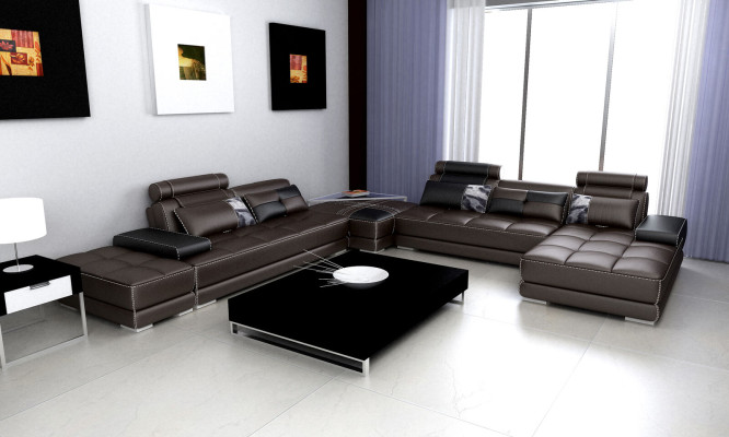 Moderne Design Polster Wohnlandschaft Ledersofa Sofa Couch Sitz