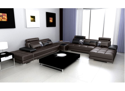 Moderne Design Polster Wohnlandschaft Ledersofa Sofa Couch Sitz