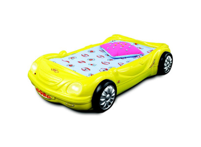 Kinderzimmer Bett Kinderbett Auto Rennbett in Gelb mit Licht Matratze Lattenrost