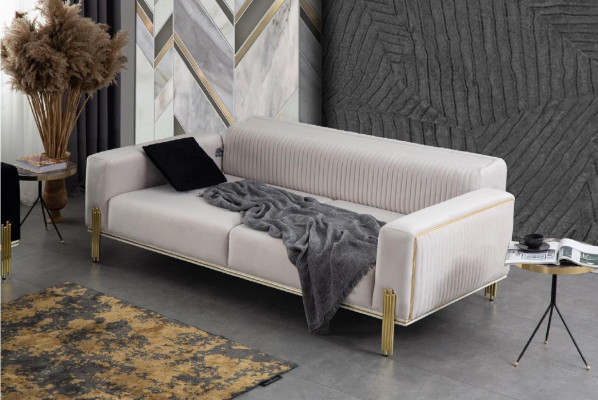 Luxus Sofa 3 Sitzer Couches Sofas Gepolstert Couch Stoff Modern weiß Dreisitzer