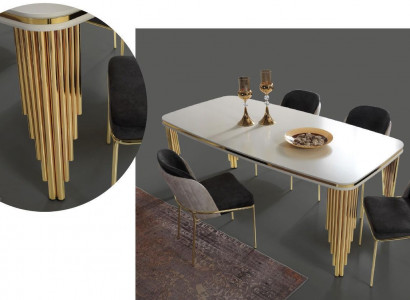 Essgarnitur Luxus Esstisch 4x Stühle Essgruppe Tisch Edelstahl Komplett Set 5tlg