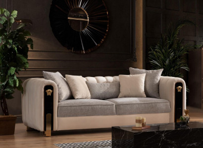 Luxuriöses gepolstertes 3-Sitzer-Sofa in Beige im zeitgenössischen Stil