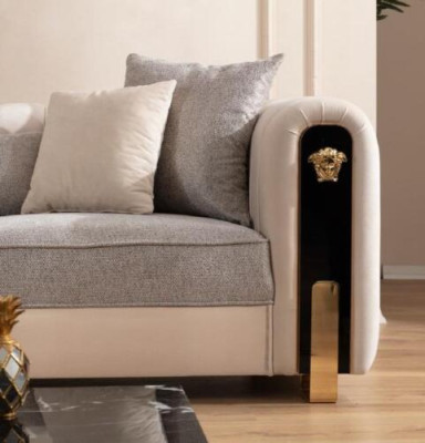 Luxuriöses gepolstertes 3-Sitzer-Sofa in Beige im zeitgenössischen Stil
