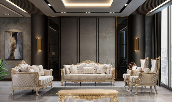 Chesterfield Barock Couch Klassische Wohnzimmer Möbel Komplett Set 5tlg