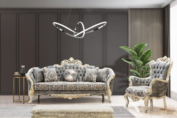 Barock Sofa 3 Sitz Grau Wohnzimmer Klassisch Design Sofa Couch Textil