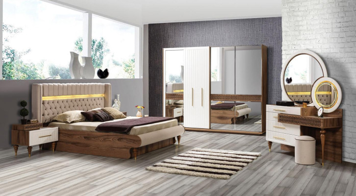 Schlafzimmer Luxus Kleiderschrank Holz mit Glas Design Modern neu