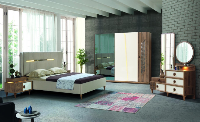 Schlafzimmer Kleiderschrank Schrank Holz Design braun Luxus LED Schränke