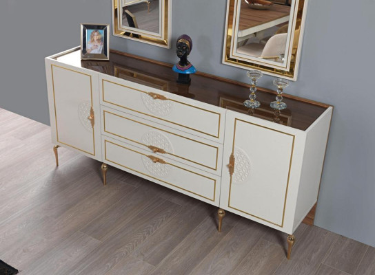 Wohnzimmer Set Anrichte mit 2x Spiegel Garnitur Holz 3tlg weiß Sideboard