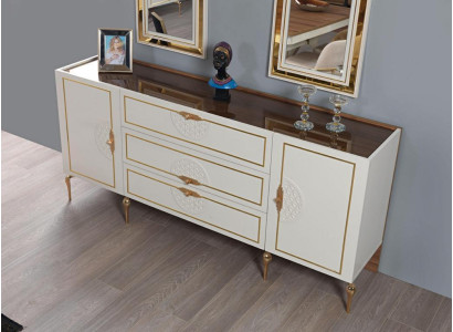 Wohnzimmer Set Anrichte mit 2x Spiegel Garnitur Holz 3tlg weiß Sideboard