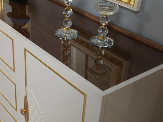 Wohnzimmer Set Anrichte mit 2x Spiegel Garnitur Holz 3tlg weiß Sideboard