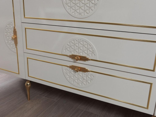 Wohnzimmer Set Anrichte mit 2x Spiegel Garnitur Holz 3tlg weiß Sideboard