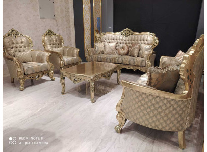 Französische Sofagarnitur Polster Möbel Couchgarnitur 5tlg. Sofa Tisch