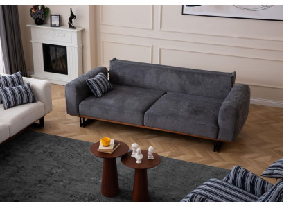 Couch 230cm Sitzpolster 3 Sitzer Sofa Grau Designer Möbel Wohnzimmer