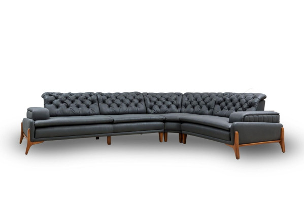 Luxus Ecksofa L-form mit Musiksystem Modern grau Polstermöbel Kunstleder