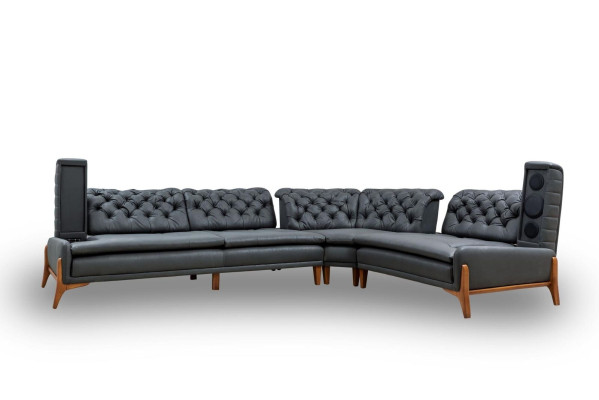 Luxus Ecksofa L-form mit Musiksystem Modern grau Polstermöbel Kunstleder