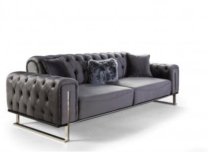 Luxus Chesterfield Sofa 3 Sitz Plätzer Grau Sofa Polster Textil Couchen