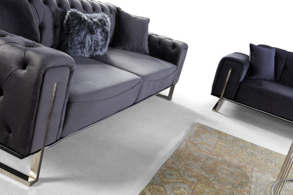 Luxus Chesterfield Sofa 3 Sitz Plätzer Grau Sofa Polster Textil Couchen