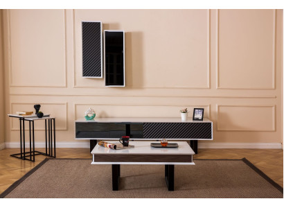 Modern Wohnzimmer Set 6 tlg TV-Ständer Design Wandschrank Holz Einrichtung