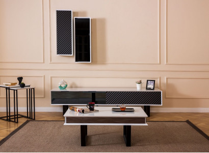 Modern Wohnzimmer Set 6 tlg TV-Ständer Design Wandschrank Holz Einrichtung