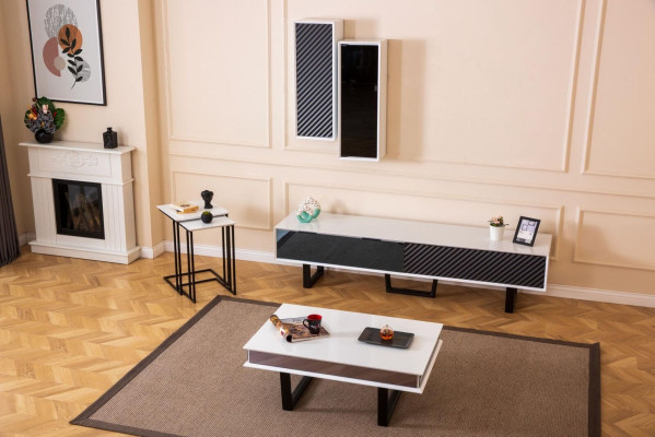 Modern Wohnzimmer Set 6 tlg TV-Ständer Design Wandschrank Holz Einrichtung