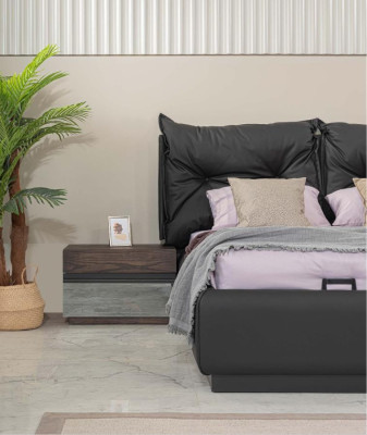Garnitur Schlafzimmer Doppelbett Bett Nachttische Set 6tlg Schwarz