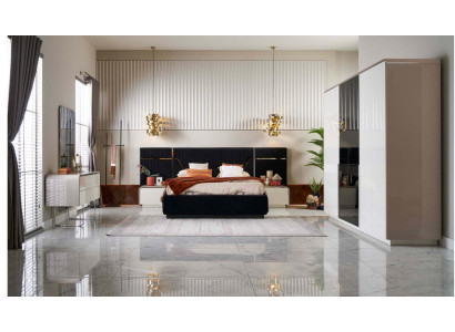 Schlafzimmer Luxus Doppelbett Bettrahmen Holz Set 6tlg Blau Design