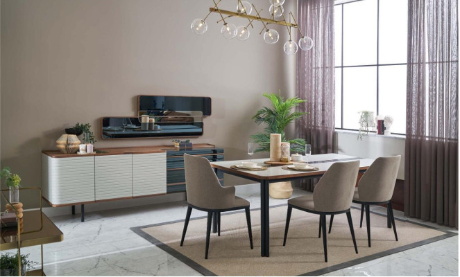 Esszimmer Garnitur Essgruppe Esszimmermöbel Essecke Set 7tlg Holz Weiß