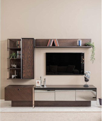 Wohnwand TV Ständer Regale RTV Lowboard Sideboard Braun Holz Schrank