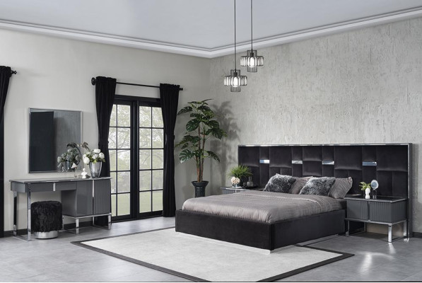 Schlafzimmer Komplett Design Einrichtung Bett 2x Nachttische Luxus Schminktisch