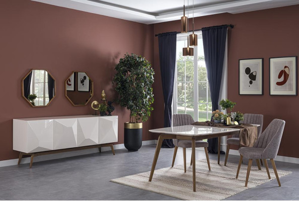 Esszimmer Komplett Moderne Design Esstisch Neu Sideboard mit 2x Spiegel