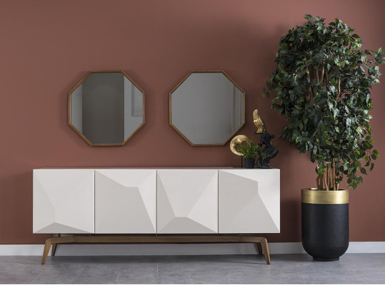 Esszimmer Komplett Moderne Design Esstisch Neu Sideboard mit 2x Spiegel