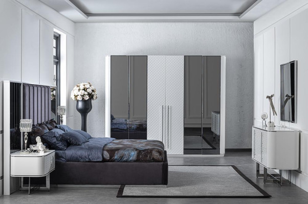Schlafzimmer 6tlg Bet 2x Nachttische Luxus Kleiderschrank Design Schminktisch