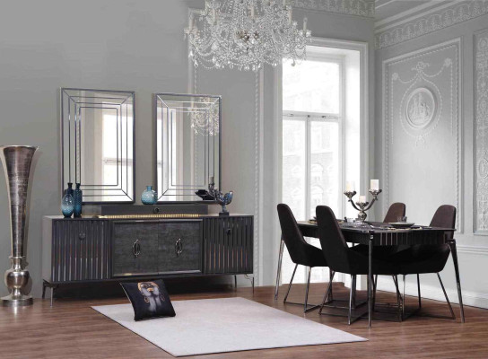 Luxus Esszimmer Set Esstisch+6x Stühle+Anrichte mit 2x Spiegel 10 tlg
