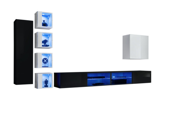 Komplett Wohnwand Wandschrank Holzmöbel Modern Set 7tlg Einrichtung Neu