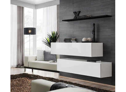 Modern Garnitur Wohnwand Wand Regal Wandschrank Weiß Luxus Einrichtung Designer