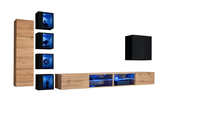 Komplett Designer Modern Wohnwand Wand Regale TV-Ständer Holzmöbel Wandschrank