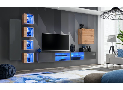 Wohnzimmer Wohnwand Grau Modern Möbel TV-Ständer Wandschrank Regale