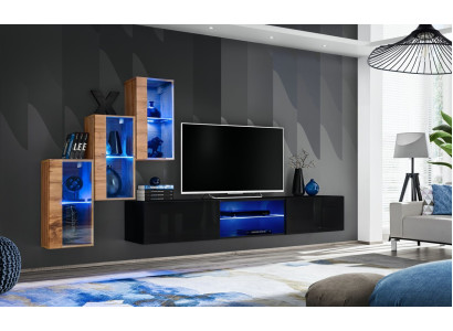 Komplett Designer Modern Wohnwand Wand Regale TV-Ständer 3x Wandschrank