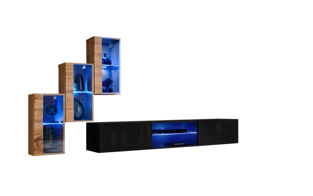 Wohnzimmermöbel Neu Wohnwand 210 cm 3x Wandschrank Einrichtung Luxus Wand Regale