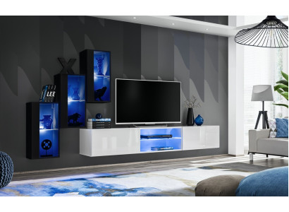 Neu Wohnwand Schwarz 3x Wandschrank Einrichtung TV-Ständer Modern Set