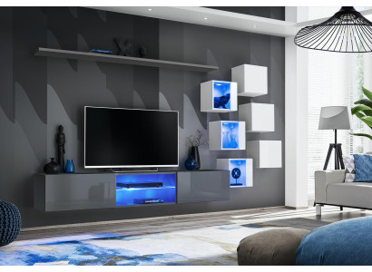 Luxus Designer Wohnwand Möbel Grau Wand Regal Wandschrank Einrichtung Garnitur