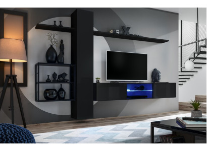 Wohnwand Schwarz Wand Regale Wohnzimmermöbel Einrichtung Luxus Set 5tlg