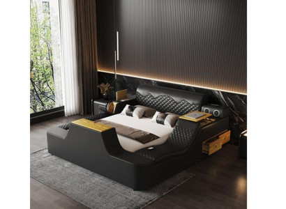 Doppel Luxus Leder Bett Massage Polster Betten Moderne Hotel bluetooth