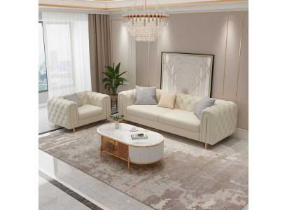 Set 2 tlg Wohnzimmer Sofagarnitur Dreisitzer Sofa Modern Sessel Leder