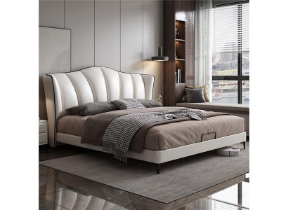 Schlafzimmer Bett Leder Luxus Stil Doppelbett beige Betten Möbel Einrichtung