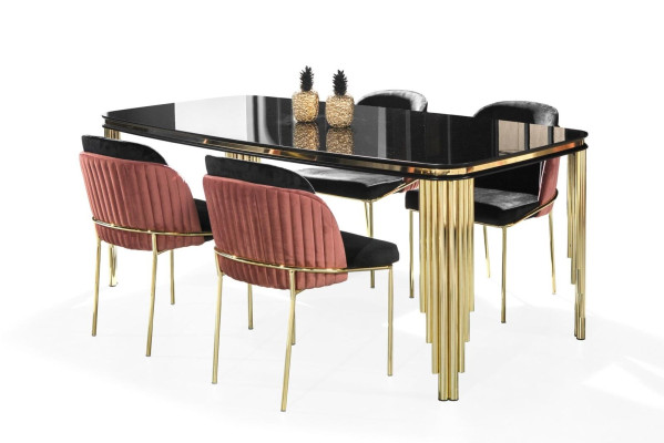 Esszimmermöbel Esstisch Edelstahltisch Goldene Holzmöbel Schwarz Modern