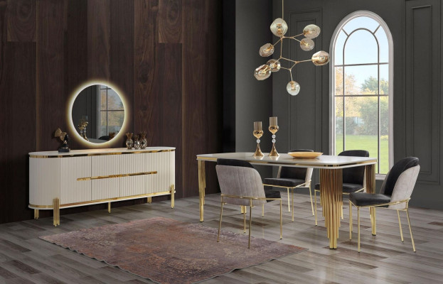 Esstisch Esszimmertisch Essecke Esszimmermöbel Tisch Holz Gold Weiß