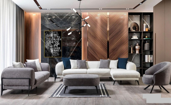 Moderner Grauer Sessel Edelstahlfüße Stoffsessel Polyester Einsitzer