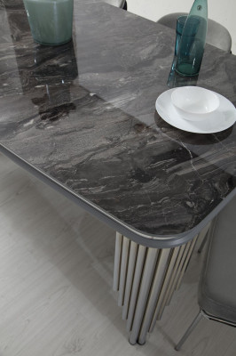 Graues Esszimmer Tisch Luxus Essgruppe Esstisch Stühle Sideboard 6tlg